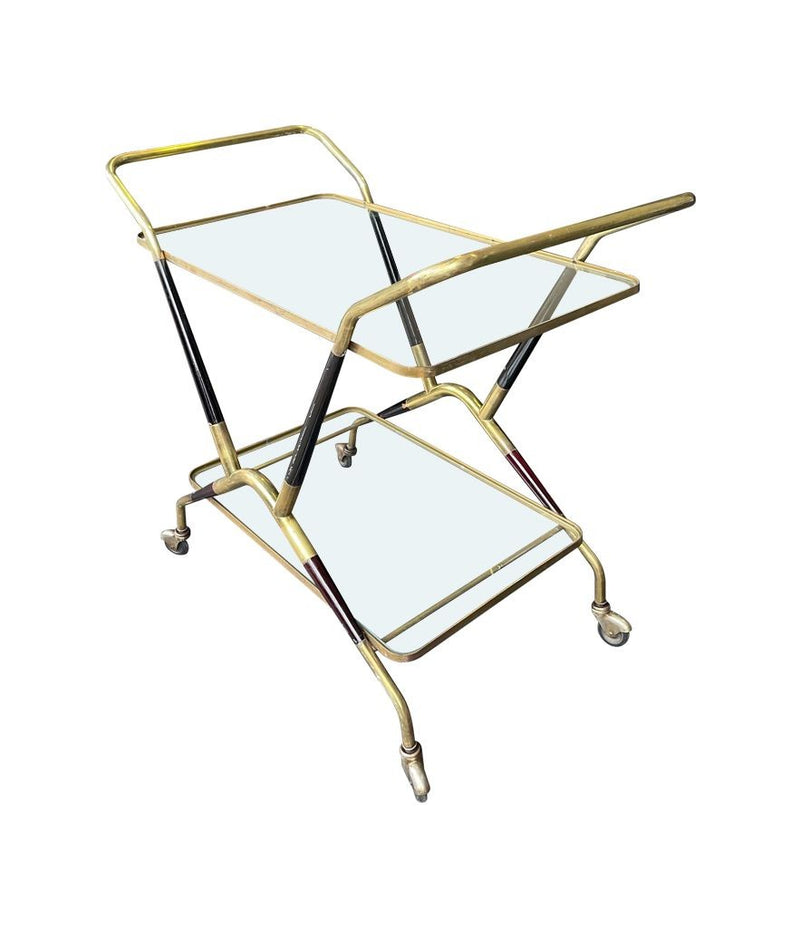 A 1950S BLACK LACQUER AND BRASS BAR CART / TROLLEY BY CESARE LACCA