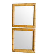 A pair of large square mirrors with thick bamboo frames