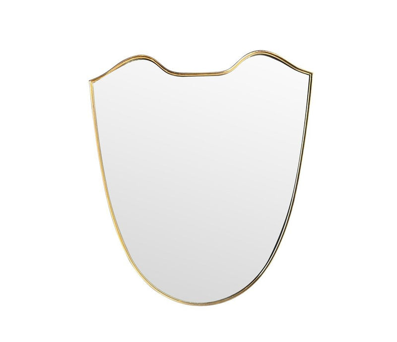 AN ORIGNAL 1960S GIO PONTI STYLE, ITALIAN SHIELD MIRROR WITH BRASS FRAME