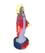 A fantastic original Chris Bracey neon art sculpture of Jesus with neon guns, halo and title on the base “I'll Be Back"