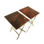 A PAIR OF FAUX TORTOISESHELL SIDE TABLES