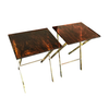 A PAIR OF FAUX TORTOISESHELL SIDE TABLES