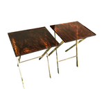 A PAIR OF FAUX TORTOISESHELL SIDE TABLES