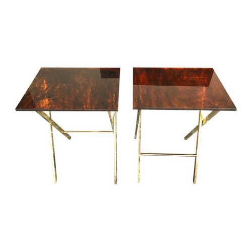 A PAIR OF FAUX TORTOISESHELL SIDE TABLES