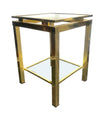 PAIR OF GUY LEFEVRE STYLE POLISHED GILT METAL SIDE TABLES WITH 2 GLASS SHELVES