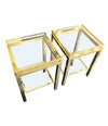 PAIR OF GUY LEFEVRE STYLE POLISHED GILT METAL SIDE TABLES WITH 2 GLASS SHELVES