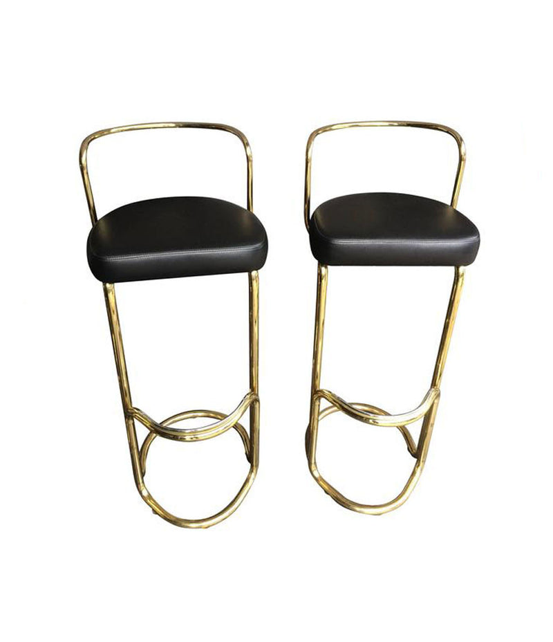 A SET OF FOUR BRASS BAR STOOLS