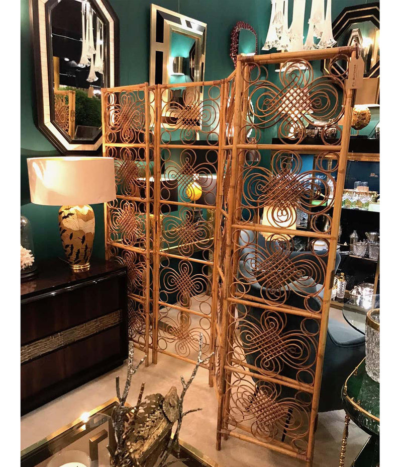 A LARGE 1970S FRENCH RIVIERA HINGED SIX PANEL BAMBOO SCREEN, ROOM DIVIDER