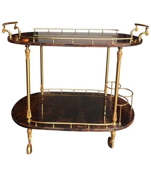 ALDO TURA GOATSKIN BAR TROLLEY