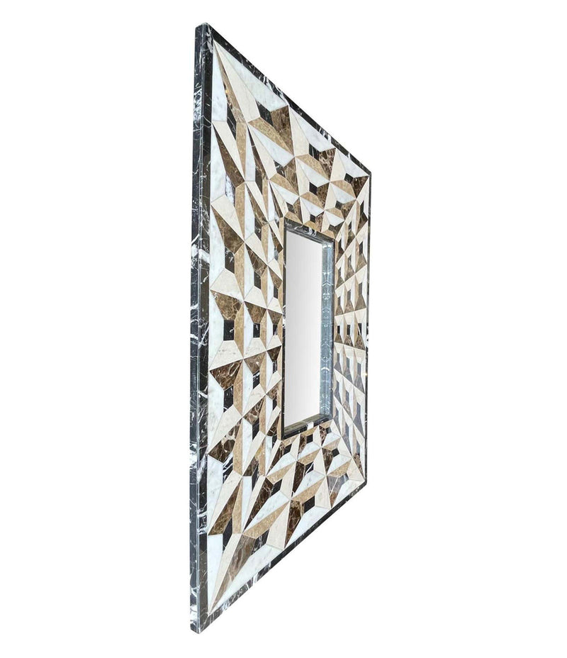 ART DECO MIRROR WITH TESSELLATED MARBLE SURROUND CREATING OPTICAL PERSPECTIVE