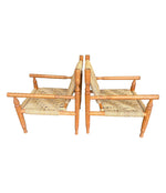 A WONDERFUL PAIR OF 1950S FRENCH ROPE AND WOOD CHAIRS BY AUDOUX AND MINET