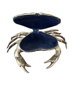 A FONDICA SOLID CAST CRAB WITH HINGED TOP SHELL WITH BLUE VELVET LINING