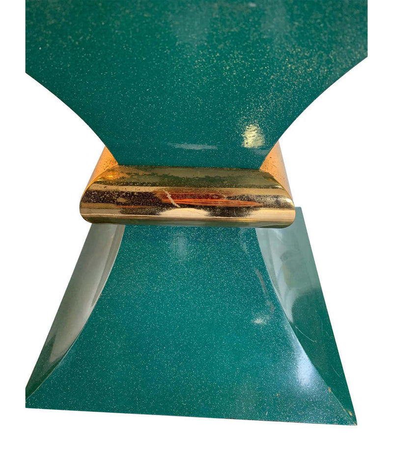 A PAIR OF 1970S ROMEO REGA INTERESTINGLY SHAPED METAL LAMPS WITH TURQUOISE BASES