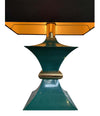 A PAIR OF 1970S ROMEO REGA INTERESTINGLY SHAPED METAL LAMPS WITH TURQUOISE BASES