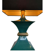 A PAIR OF 1970S ROMEO REGA INTERESTINGLY SHAPED METAL LAMPS WITH TURQUOISE BASES
