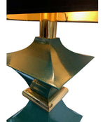 A PAIR OF 1970S ROMEO REGA INTERESTINGLY SHAPED METAL LAMPS WITH TURQUOISE BASES