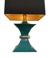 A PAIR OF 1970S ROMEO REGA INTERESTINGLY SHAPED METAL LAMPS WITH TURQUOISE BASES