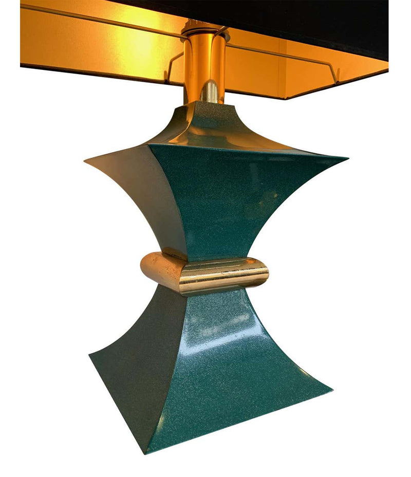 A PAIR OF 1970S ROMEO REGA INTERESTINGLY SHAPED METAL LAMPS WITH TURQUOISE BASES