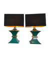 A PAIR OF 1970S ROMEO REGA INTERESTINGLY SHAPED METAL LAMPS WITH TURQUOISE BASES
