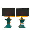 A PAIR OF 1970S ROMEO REGA INTERESTINGLY SHAPED METAL LAMPS WITH TURQUOISE BASES