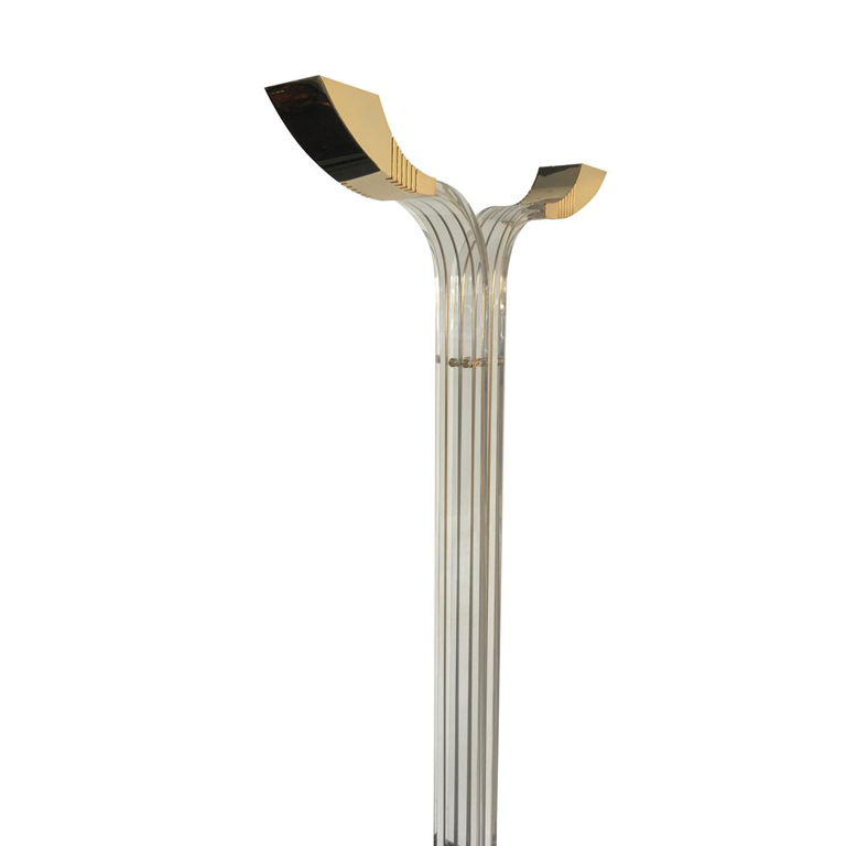 ART DECO STYLE LUCITE AND GILT METAL FLOOR LAMP