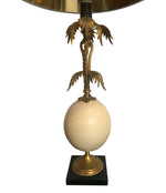 BRASS PALM TREE TABLE LAMP WITH REAL OSTRICH EGG CENTRE