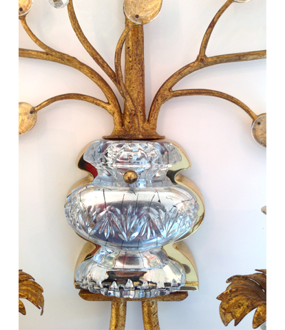 Maison Bagues gilt wall sconces and rock crystal 