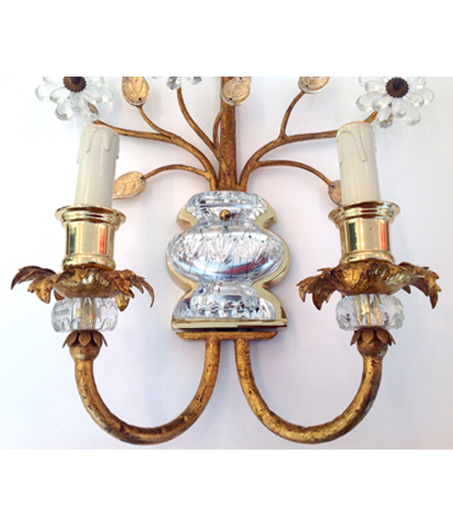 Maison Bagues gilt wall sconces and rock crystal 