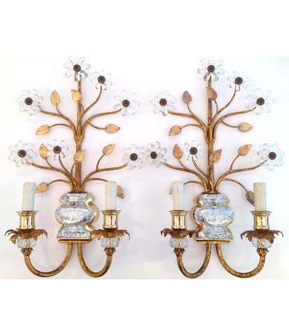 Maison Bagues gilt wall sconces and rock crystal 