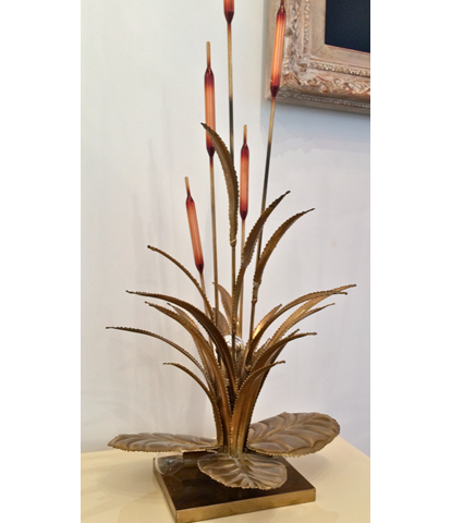 French brass bullrush lamp