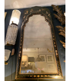 CHINOISERIE MIRROR WITH BLACK LACQUER FRAME WITH BIRDS, FIGURES AND FLOWERS