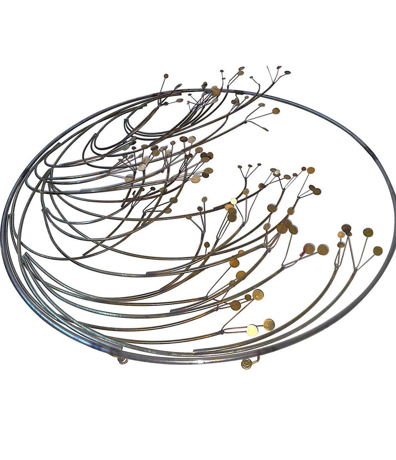 CURTIS JERE CIRCULAR METAL WALL SCULPTURE WITH BRASS AND CHROME TREE BLOSSOM