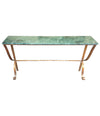 DECORATIVE SPANISH 1950S WROUGHT IRON GILT CONSOLE WITH GREEN MARBLE TOP