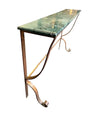 DECORATIVE SPANISH 1950S WROUGHT IRON GILT CONSOLE WITH GREEN MARBLE TOP