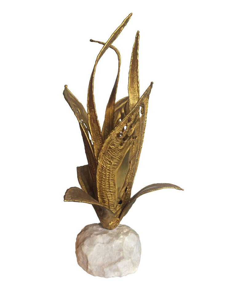 DUVAL BRASSEUR BRASS FLOWER LAMP ON SOLID MARBLE BASE