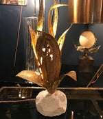 DUVAL BRASSEUR BRASS FLOWER LAMP ON SOLID MARBLE BASE