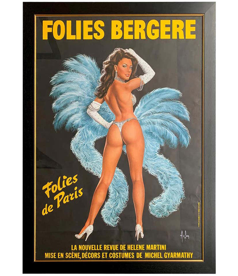 FABULOUS ORIGINAL 1960S LARGE FOLIES BERGERE POSTER BY ARTIST ALAIN GOURDON