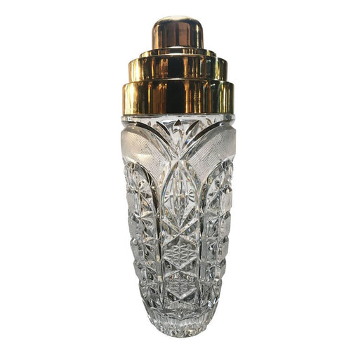 FACETED GLASS AND GILT METAL COCKTAIL SHAKER