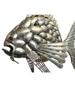 FANTASTIC LARGE 1950S SCULPTURE OF A FISH MADE FROM SILVER PLATED SPOONS