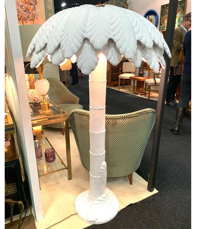 FANTASTIC LARGE 1970S ITALIAN WHITE CERAMIC PALM TREE FLOOR LAMP