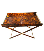 FAUX TORTOISESHELL SIDE TABLE WITH BRASS DETAILING