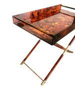 FAUX TORTOISESHELL SIDE TABLE WITH BRASS DETAILING