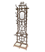 FRENCH ART NOUVEAU FAUX BAMBOO CAST IRON COAT RACK WITH ORIGINAL MIRROR PLATE