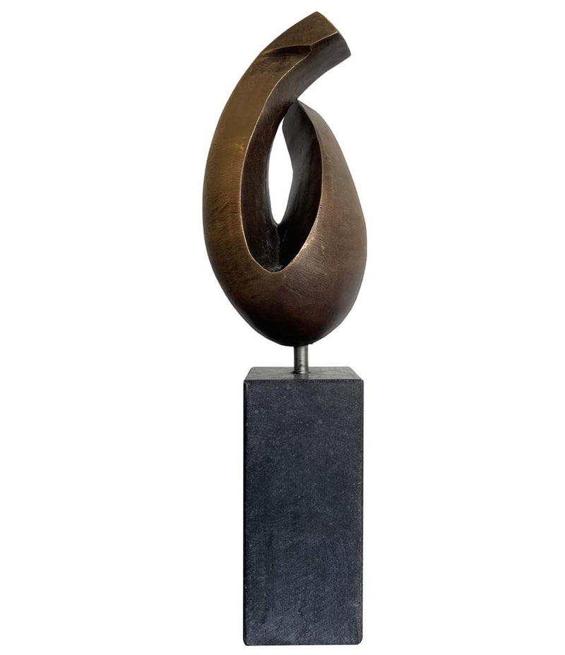 FRENCH MIDCENTURY ABSTRACT BRONZE SCULPTURE MOUNTED ON A BLACK MARBLE PLINTH