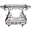 FRENCH ORNATE WROUGHT IRON BAR TROLLEY WITH 2 GLASS MIRRORED SHELVES