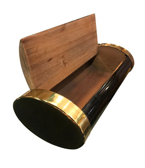 GABRIELLA CRESPI BLACK LACQUERED AND BRASS HINGED OVAL BOX