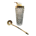 GLASS AND GILT METAL COCKTAIL MIXING JUG OR POURER AND SPOON