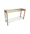 GUY LEFEVRE STYLE GILT METAL CONSOLE WITH TWO GLASS SHELVES