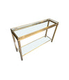 GUY LEFEVRE STYLE GILT METAL CONSOLE WITH TWO GLASS SHELVES
