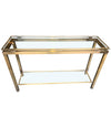 GUY LEFEVRE STYLE GILT METAL CONSOLE WITH TWO GLASS SHELVES